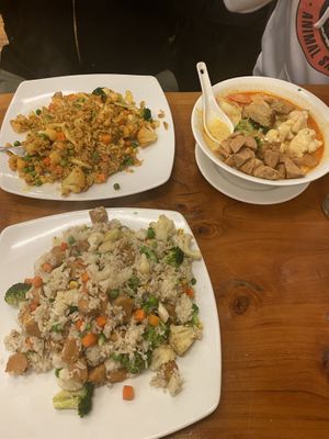 Two nasi goreng (one was curry flavored) and laksa  at Aunty Mena's in Wellington