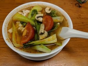 Tom yum soup at Aunty Mena's in Wellington