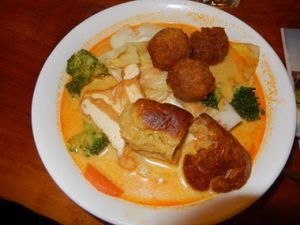 Laksa bowl with [?] at Aunty Mena's in Wellington