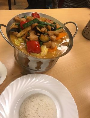 Chicken curry and rice  at Aunty Mena's in Wellington