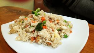 Fried rice with gluten meat at Aunty Mena's in Wellington