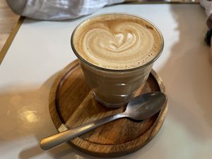 Vegan latte  at Farm Girl in South West London
