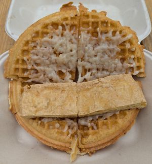 Vegan Melt at Smaaken Waffle Sandwiches - The Heist in Portland