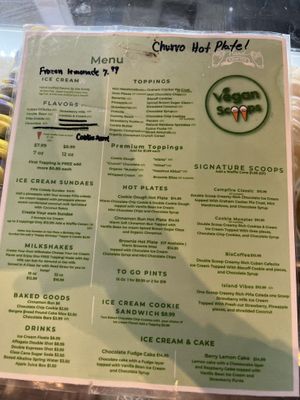 Menu  at Vegan Scoops in Orlando