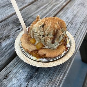 peach cobbler hot plate !! at Vegan Scoops in Orlando