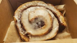 The precious cargo I carried back to the hotel (cinnamon roll) at Vegan Scoops in Orlando