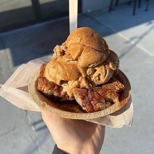 churro hot plate w cuban cafecito at Vegan Scoops in Orlando