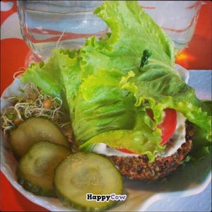 Raw gardenburger.  at Fruition - Seaport Farmers' Market in Halifax