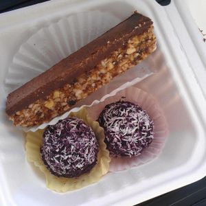 Blueberry macaroons and chocolate almond bar.  at Fruition - Seaport Farmers' Market in Halifax