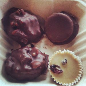 Holiday treats. Caramel pecan, white chocolate cranberry and peppermint patty.  at Fruition - Seaport Farmers' Market in Halifax