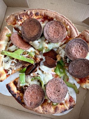 “Vegan Da Works Pizza” (requested extra crispy)  at Fresh Brothers in Manhattan Beach