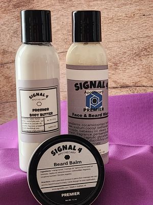 Body butters and beard and face wash come in 4 oz bottles. at Signal Four Apothecary - Pop Up in Stafford
