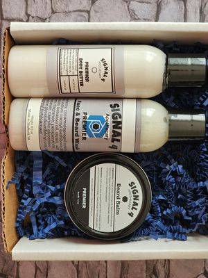 Beard kit comes with a body butter, face and beard wash and a signature balm or oil choice. at Signal Four Apothecary - Pop Up in Stafford