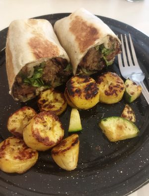 Burrito tradicional de berenjena at The Veggie House in Mexico City