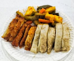 Side dishes, acar, steamed chicken, roasted chicken, each $1, delicious, recommended at Jia You Vegetarian - 泇佑素食 in East Singapore