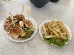 Burger and fries   at Jia You Vegetarian - 泇佑素食 in East Singapore