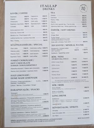 Menu at Baranka in Sopron