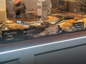 Vegan chocolate chip cookie and sausage roll at The Refinery  in Faversham