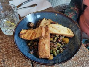 Tofu with zucchini and sun-dried tomatoes at Furkotka in Vysoke Tatry