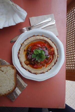 root vegetable ”hummus"  at dama in Tel Aviv