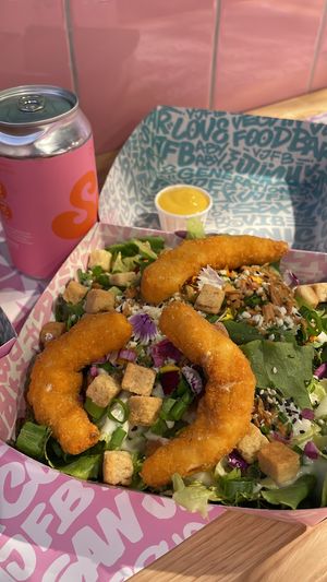 Salad and soda  at Vegan Junk Food Bar -  L'Eixample in Barcelona