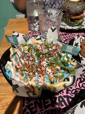 loaded Schwarmama fries  at Vegan Junk Food Bar -  L'Eixample in Barcelona