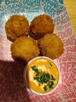 Cheese balls at Vegan Junk Food Bar -  L'Eixample in Barcelona
