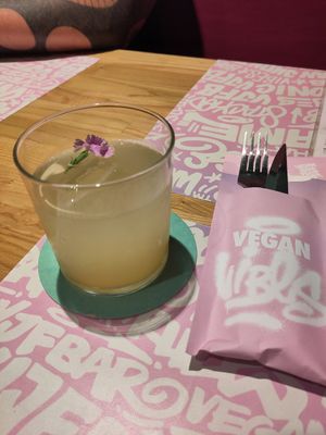 Drink with flower! at Vegan Junk Food Bar -  L'Eixample in Barcelona