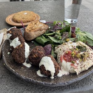 Falafel and chocolate chip cookiees  at Honest Greens - Barceloneta in Barcelona