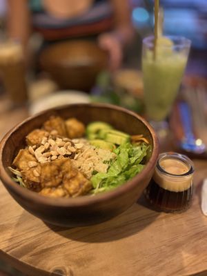 Tofu Dry Noodles With Fresh Avocado Sauce (replaced the sauce with fresh avocado slices)  at Vo Roof in Ho Chi Minh City