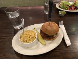Good karma burger, Mac and Teese, vanilla milkshake (all shakes vegan )  at The Chicago Diner - Logan Square in Chicago