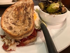 Radical Reuben with a side of Brussels sprouts at The Chicago Diner - Logan Square in Chicago