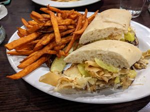 Cuban sandwich with sweet potato fries at The Chicago Diner - Logan Square in Chicago