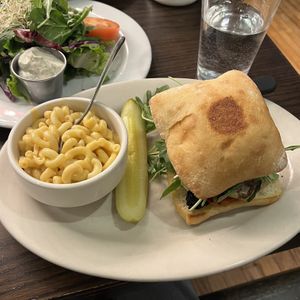 roasted veggie sandwich and mac n teese  at The Chicago Diner - Logan Square in Chicago