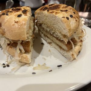 schnitzel burger   at The Chicago Diner - Logan Square in Chicago