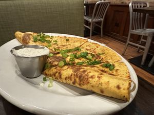 Pierogi quesadilla  at The Chicago Diner - Logan Square in Chicago