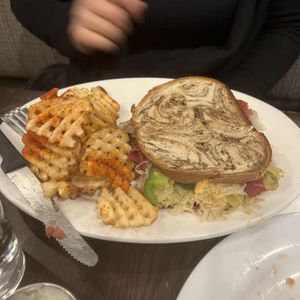 radical reuben w waffle fries  at The Chicago Diner - Logan Square in Chicago