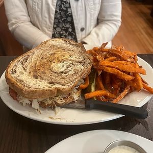 radical reuben w sweet potaot fries at The Chicago Diner - Logan Square in Chicago