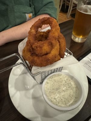 Onion rings and dill ranchh  at The Chicago Diner - Logan Square in Chicago