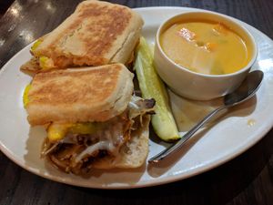 Cuban sandwich with soup as the side at The Chicago Diner - Logan Square in Chicago