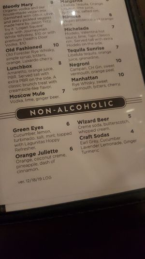 Non alcoholic cocktail menu at The Chicago Diner - Logan Square in Chicago