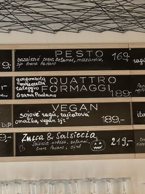 The menu  at Lasagneria in Prague