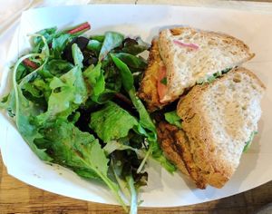 My fav!  The gluten-free chipolte sandwich with a fresh dressed salad.  at Plum Pantry in Seattle