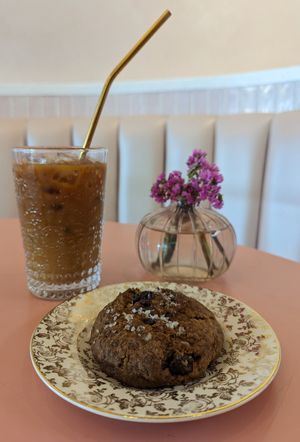 cold brew and salted chocolate chip cookie at Coffee and Plants  in Los Angeles