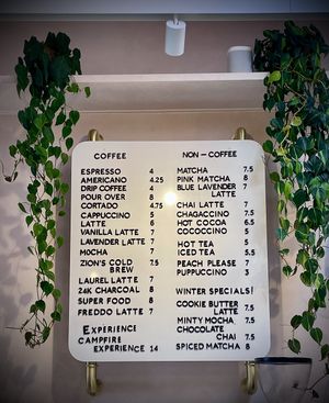 Extensive drink menu  at Coffee and Plants  in Los Angeles