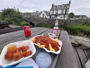 Snack time at Sblash Fish Bar in Aberdaron
