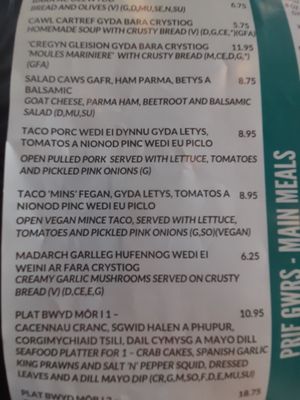 Vegan labelled at Gwesty Tŷ Newydd in Aberaeron