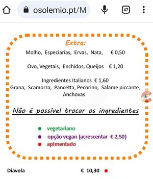 Opzioni vegane at 'O Sole Mio in Sao Miguel
