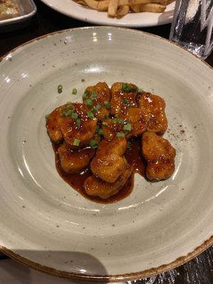 Vegan BBQ “Chicken” Bites. at Busboys and Poets in Hyattsville