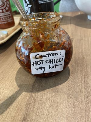 No lies detected. Chilli oil is HOT.  at Vina Pho in Durham